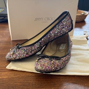 Jimmy Choo Glitter Flats with Black Trim